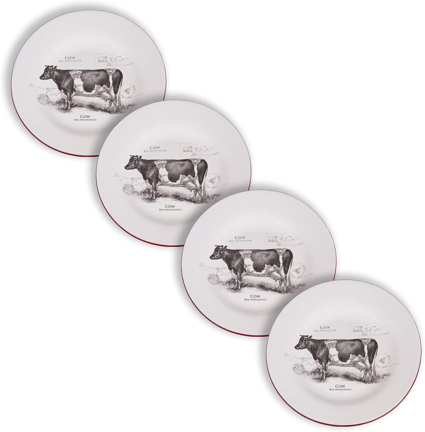 Cow 8 Inch White Salad Plate Set Of 4 Farmhouse Decor Decoration Salad Plate Set Of 4 White