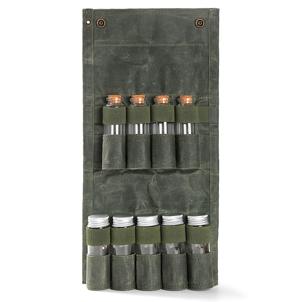 Andoer Portable Camping Condiment Bottle Storage Bag Canvas Seasoning Storage Bottle Pouch with 9 Bottle for Outdoor Barbecue Cooking