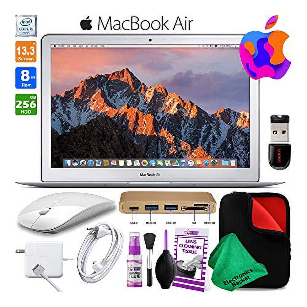 Apple MacBook Air 13 Inch 256GB (2017, Silver) (MQD42LLA) with USB Hub + Case (New-Open Box)