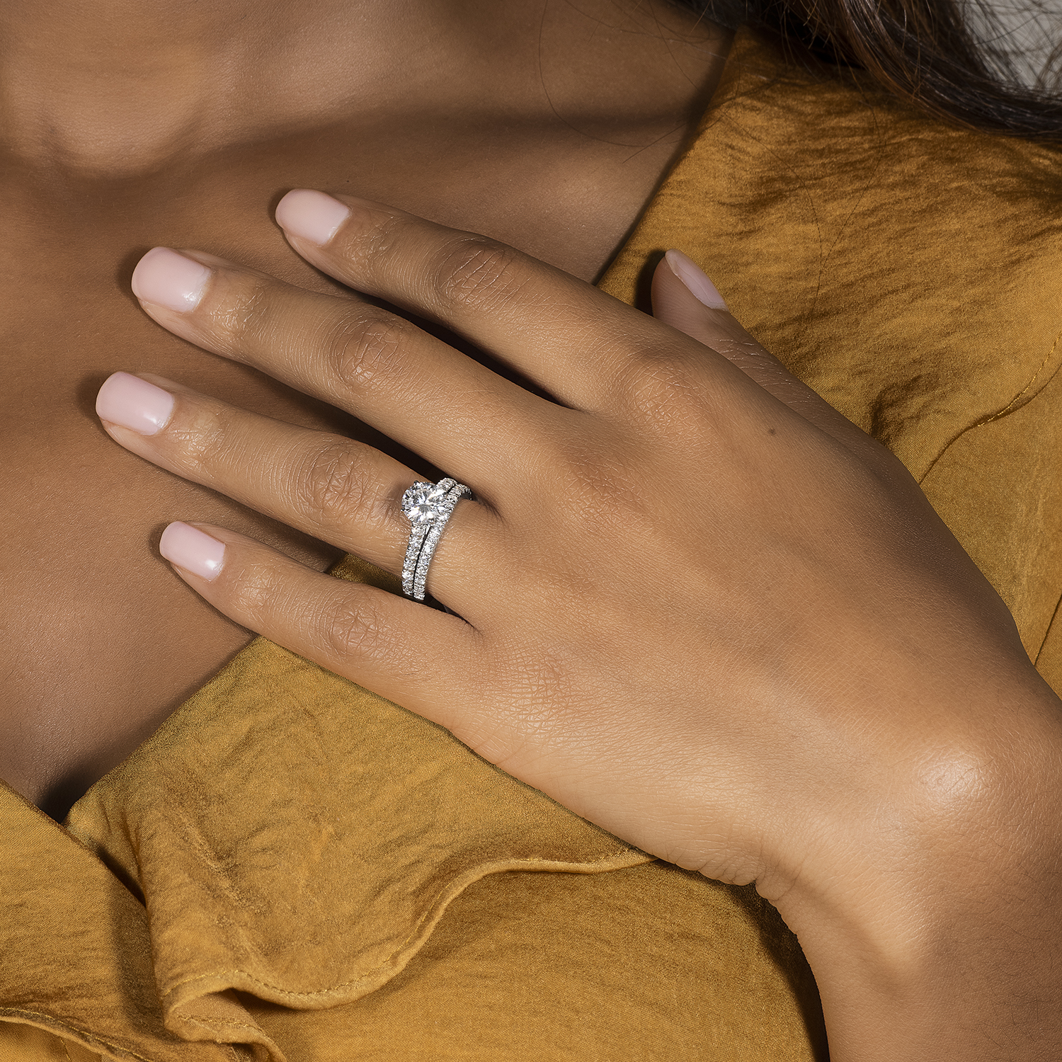 Charles & Colvard 14K White Gold Moissanite 6.5mm Round Bridal Set-Size 5, 1.61cttw DEW