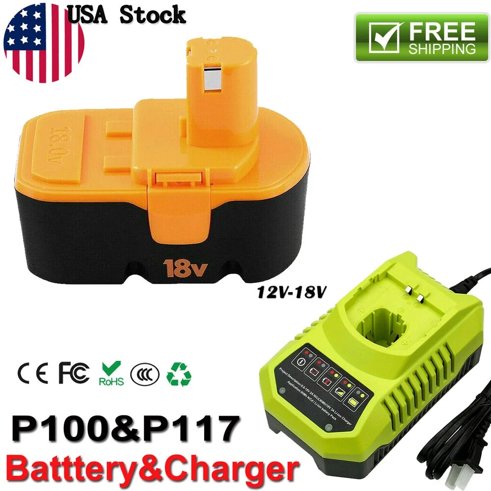 For Ryobi ONE+ PLUS P100 P101 13022 ABP1801 18V 1x4.0Ah Battery & P100&P117 12V-18V 1xCharger