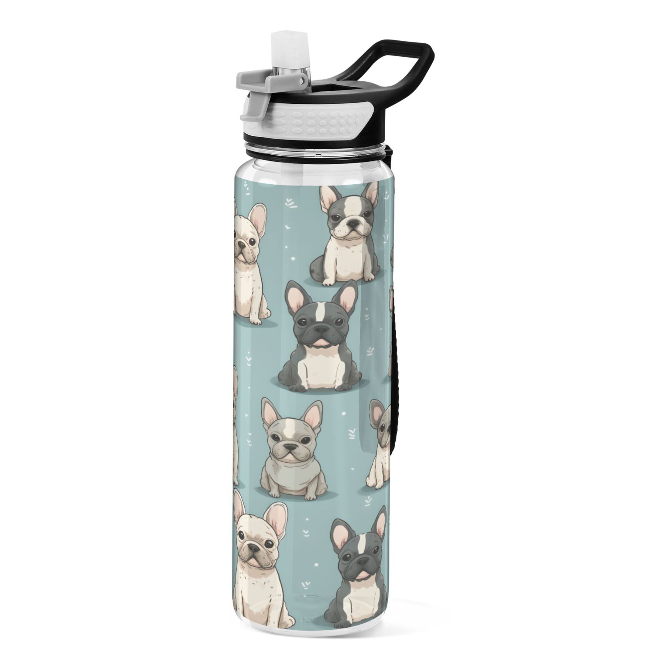 Dogs with Blue 32oz Water Bottles with Straw Tritan Leakproof Sports Bottle BPA Free Clear for Fitness Gym Swimming Cycling