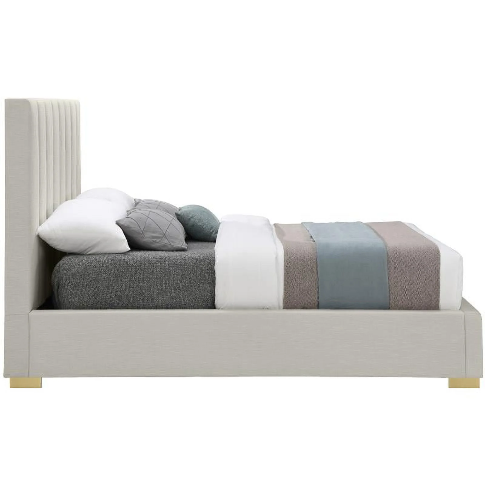 Meridian Furniture Pierce Beige Linen Textured Fabric King Bed