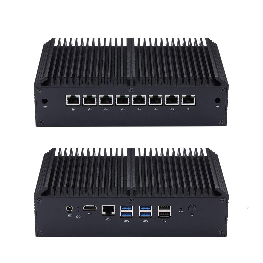 Kettop Dual Core Mini Firewall Mi5200L8 with 5200U Processor Onboard, Up to 2.7 Ghz (8G Ram 128G Ssd) Fanless 8 Gigabit LAN, AES-Ni Firewall Micro Appliance/Mini Pc