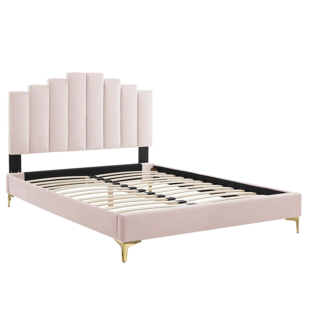 Modway Elise Queen Performance Velvet Platform Bed in Pink