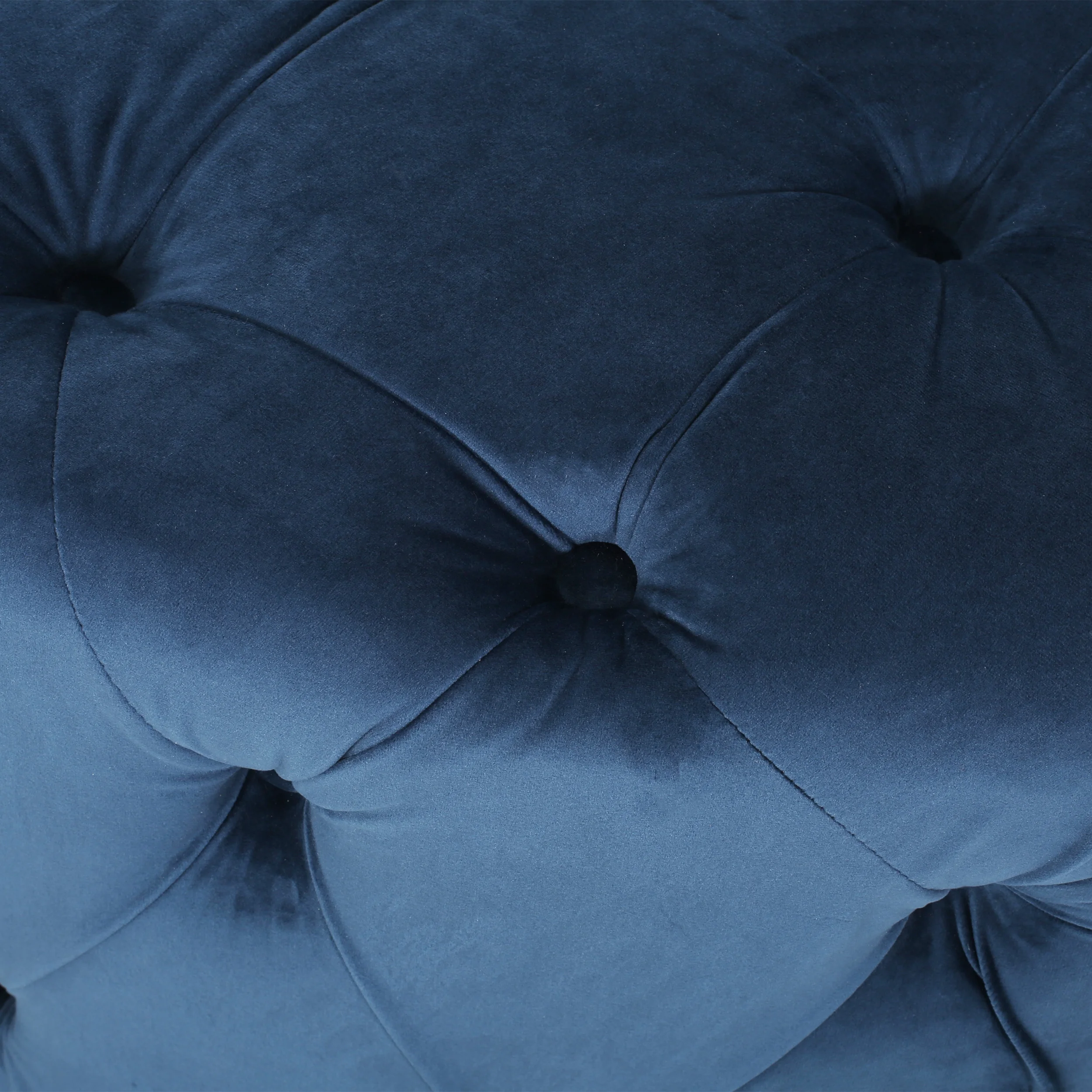 Noble House Vincent Modern Glam Round Tufted Velvet Ottoman, Blue