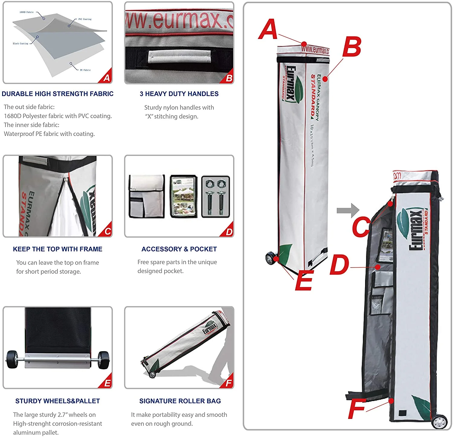 Eurmax 10x15 Ez Pop-up Canopy Tent with 4 Sidewalls and Roller Bag, Bonus 4 SandBags (Coal)