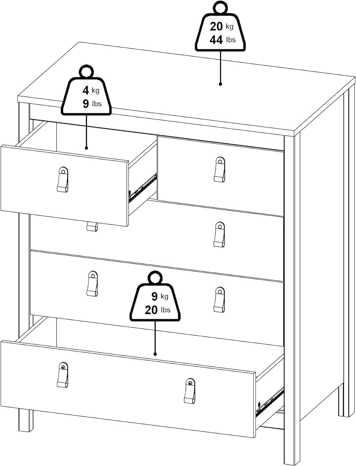 5 Drawer Chest, White