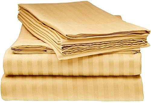 RUNFAYBIU 800 Thread Count 100% Cotton & Luxury 4 PCs Sage Stripe Bedsheets Soft Sateen Weave Short Queen Size Bed Sheet Set Mattress Up to 14''(Sage Stripe  Short Queen)