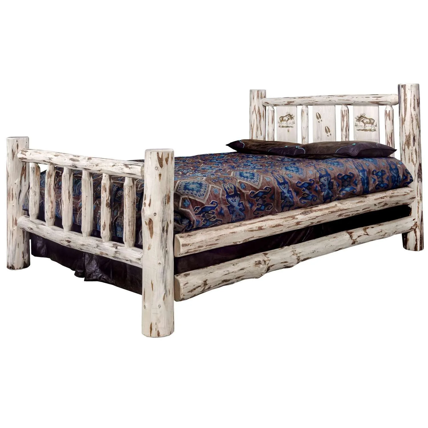 Moose Design Laser Engraved Log Bed in Natural (Twin: 87 in. L x 46 in. W x 47 in. H (184 lbs.))