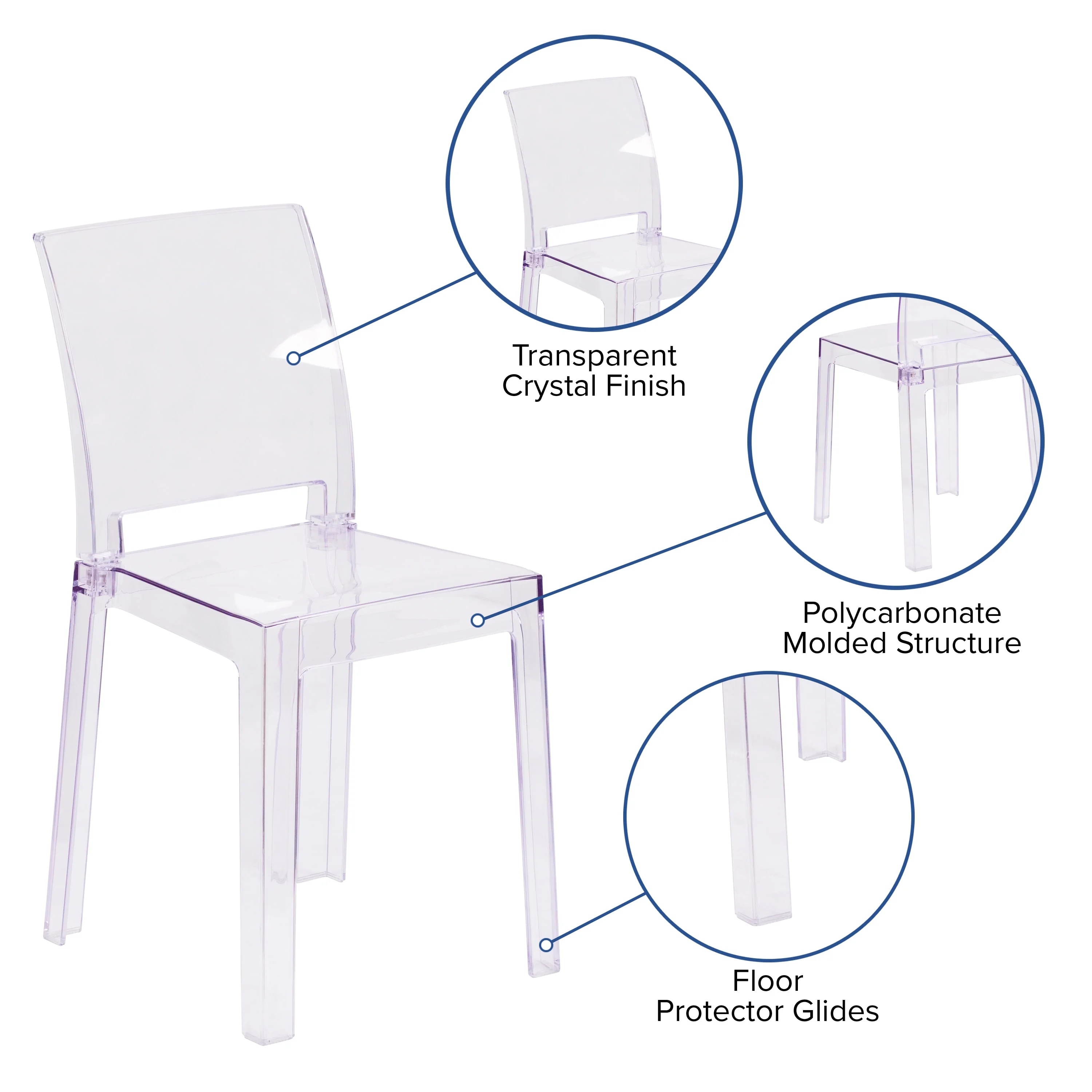 Flash Furniture Ghost Chair with Square Back in Transparent Crystal