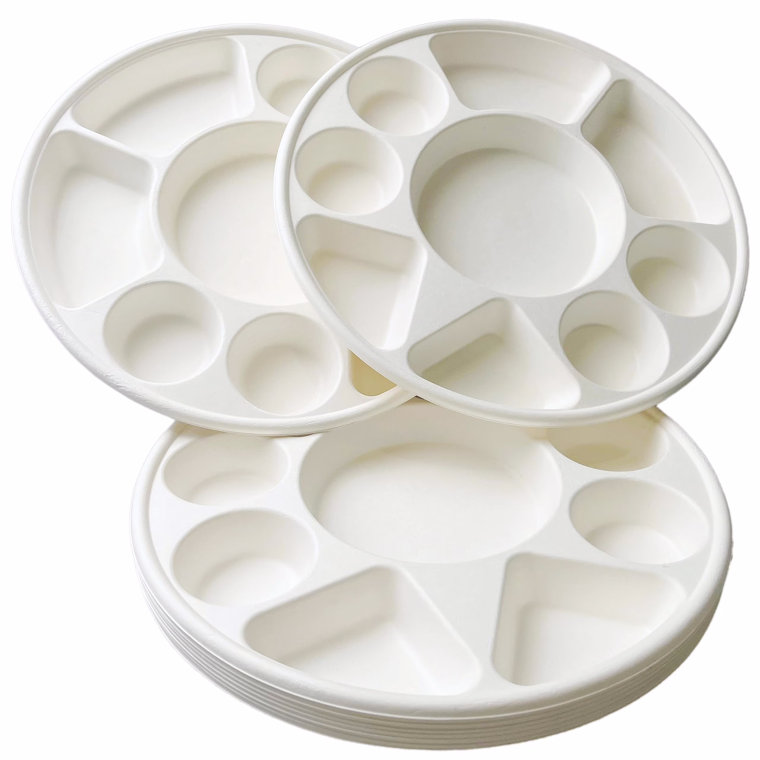 Rani Round Biodegradable Divided Plates, Pack of 50, 9 Compartments ~ Disposable & Eco-Friendly | 12.44