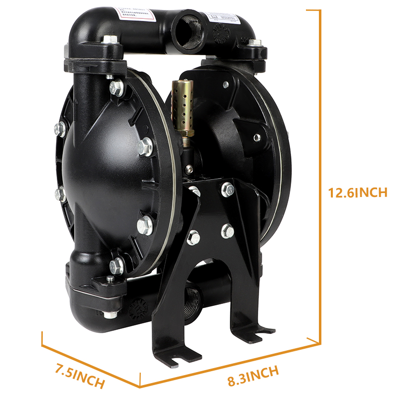 Air Operated Double Diaphragm Pump QBY4-25L 1 inch Outlet 35 GPM Pneumatic Transfer Max 120 PSI Industrial Use Chemical Waste Oil Dual Dissepiment Nitrile Fluorine Rubber by Cast Iron Aluminum Alloy