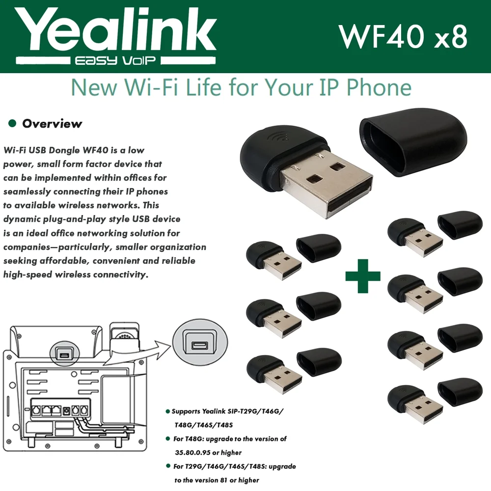 Yealink WF40 8-Pack USB Dongle Wi-Fi plug and play 150 Mbps