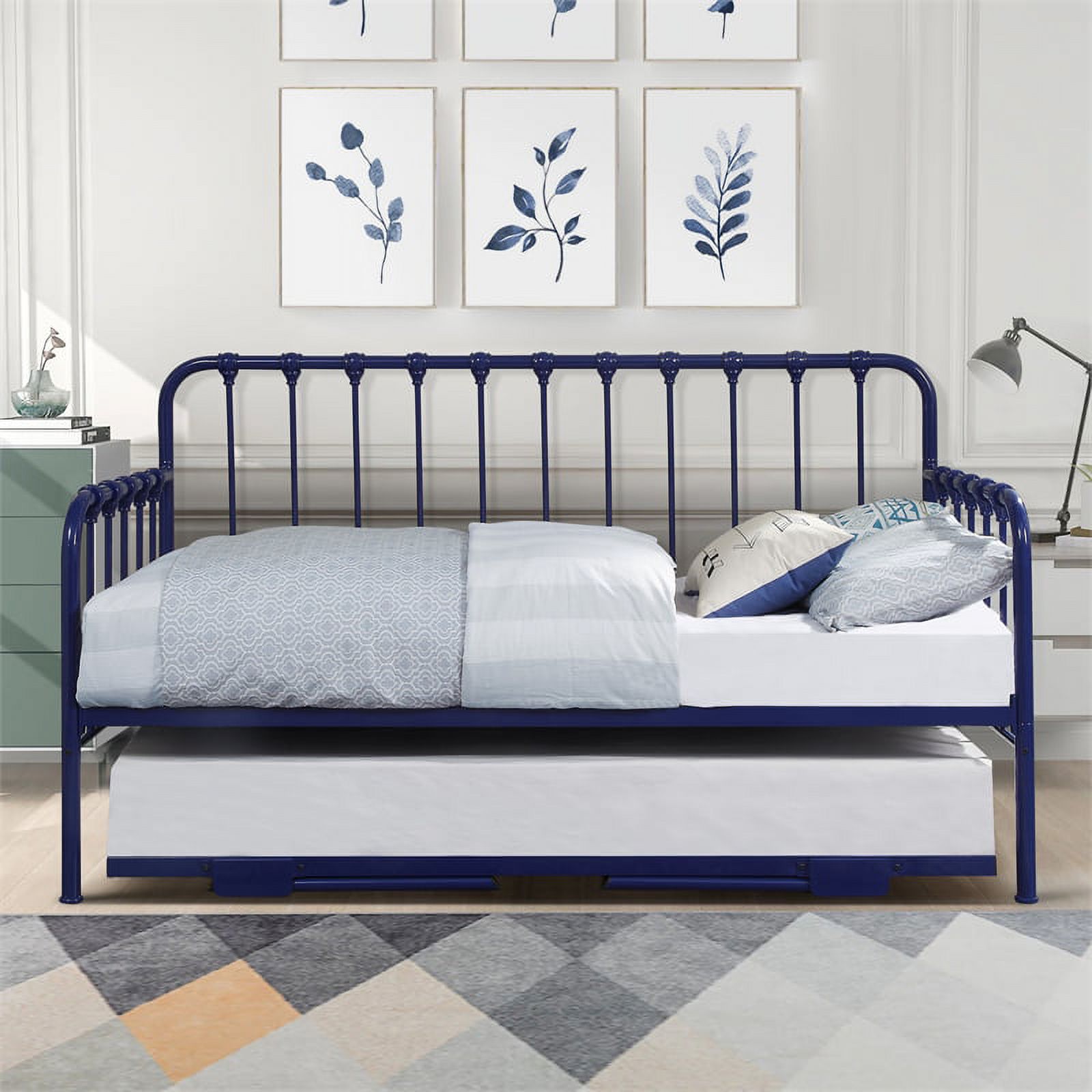 Home Square 2-Piece Set with Daybed with Trundle in Navy & Coffee Table