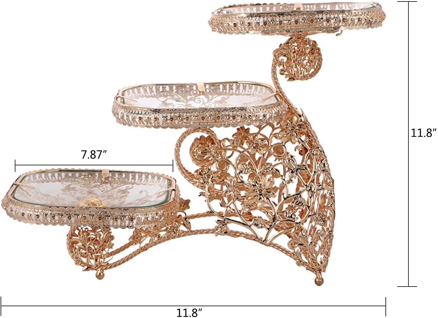 Oukaning 3 Layers Creative Design Fruit Plate Multi-Layer Cake Stand Gold Cupcake Holder Stand Fruit Candy Bowl Party Wedding