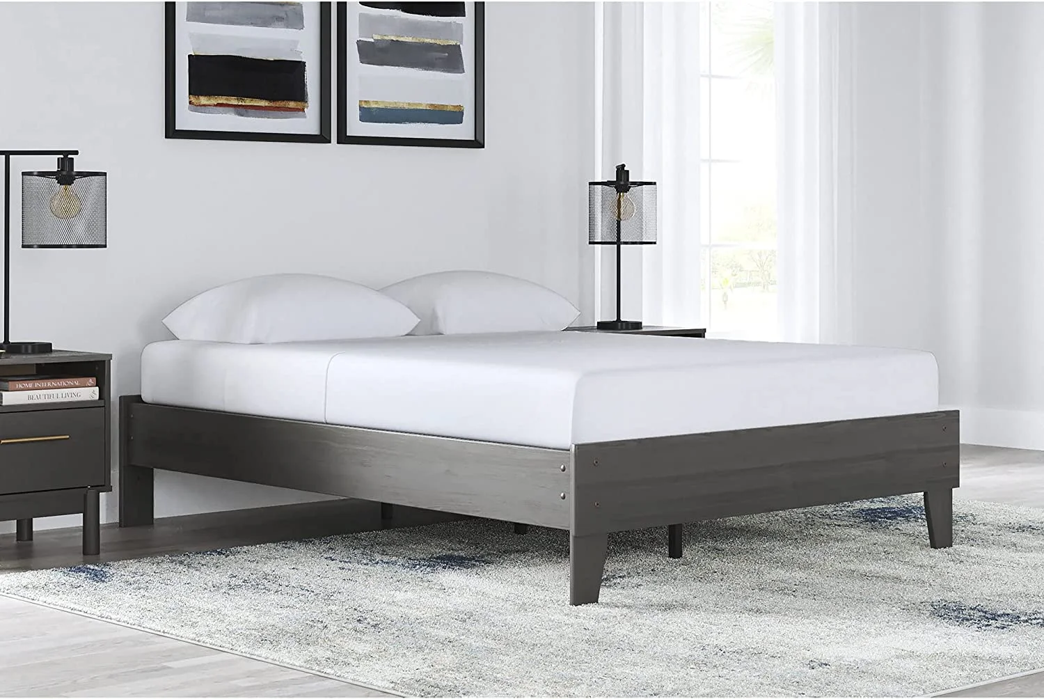 JIAH Shawburn Casual Farmhouse Platform Bed Frame, Full, Whitewash