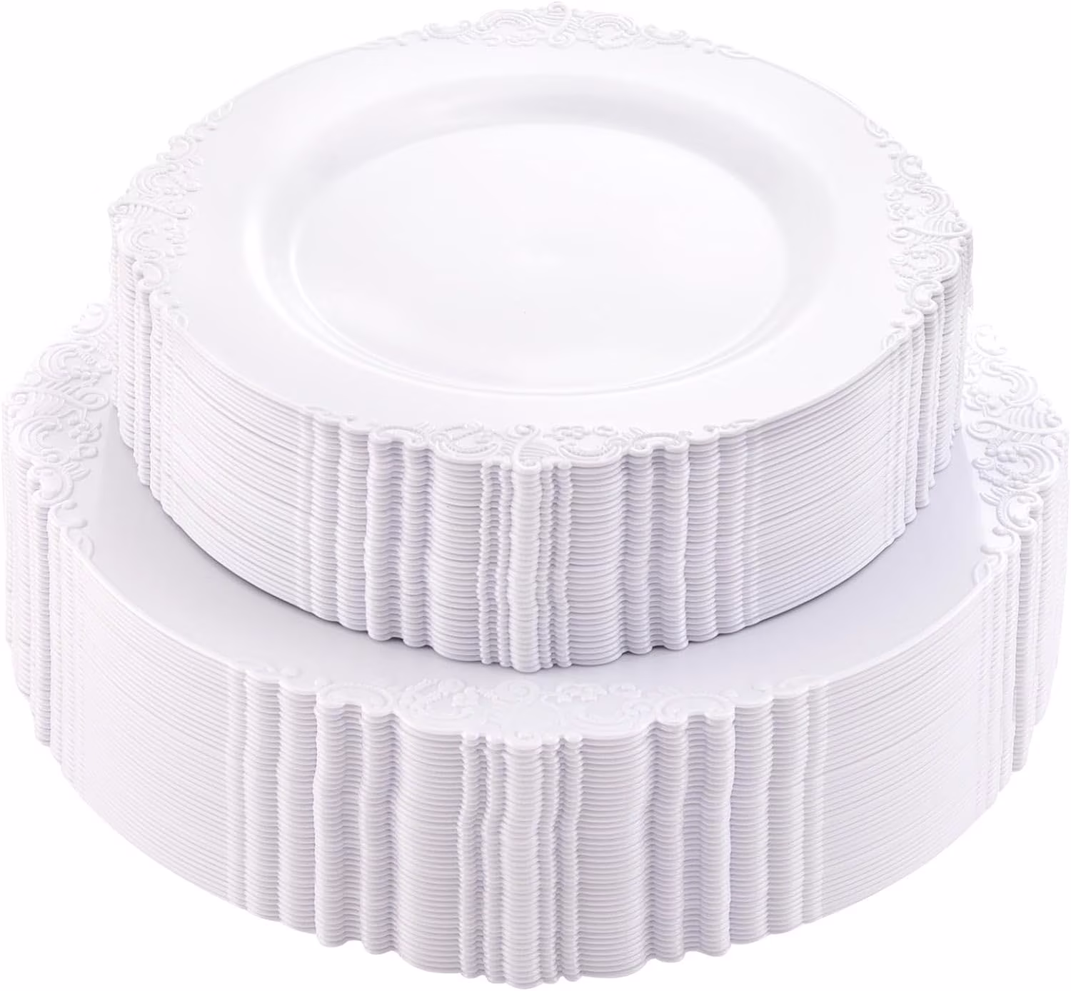 100PCS White Plastic Plates，White Disposable Plates，Include 50 Pieces 10.25 Inch Dinner Plates & 50Pieces 7.5 Inch Dessert Plates，Perfect for Weddings & Thanksgiving & Christmas