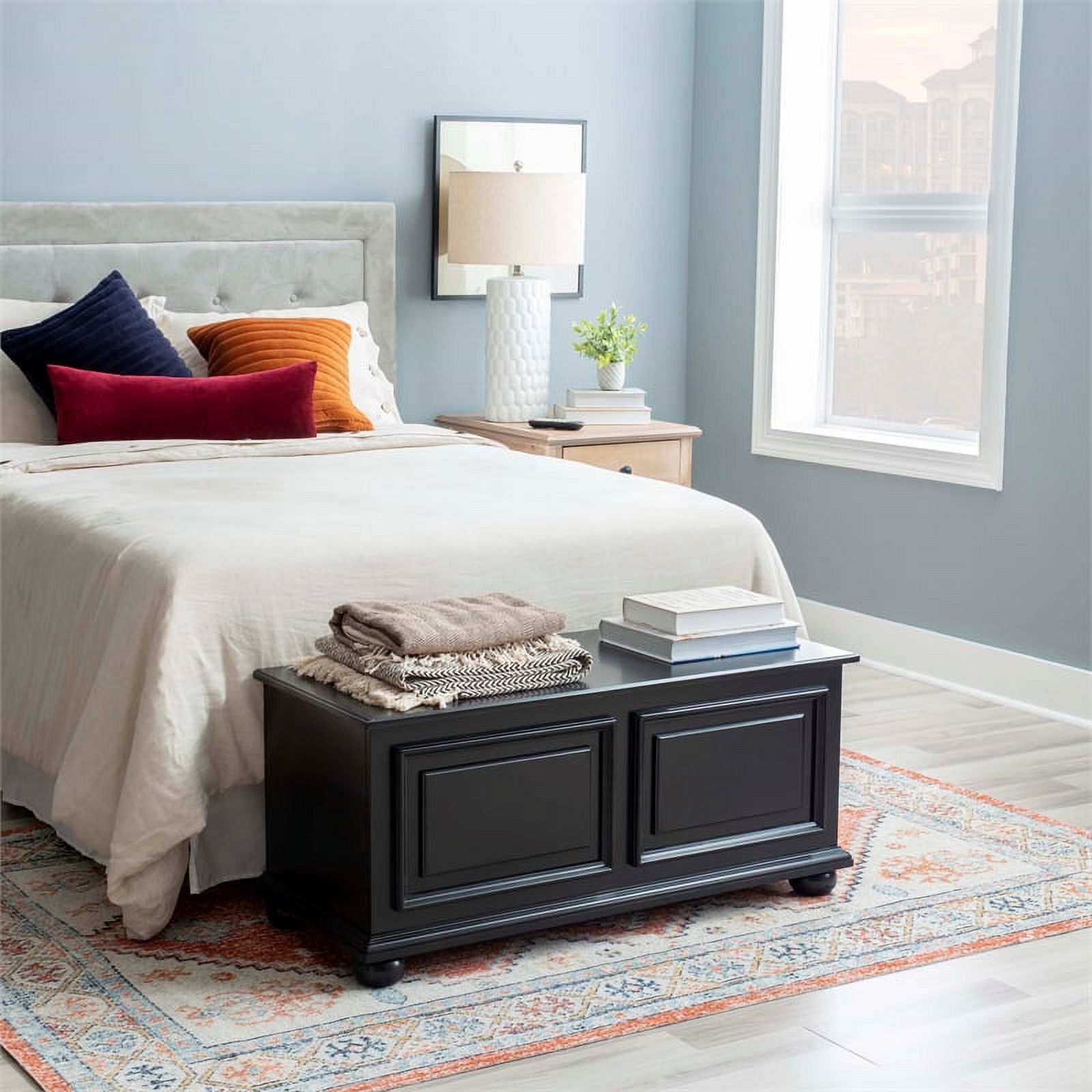 Linon Chadwick Classic Cedar Lined Chest Raised Panels Bun Feet in Black