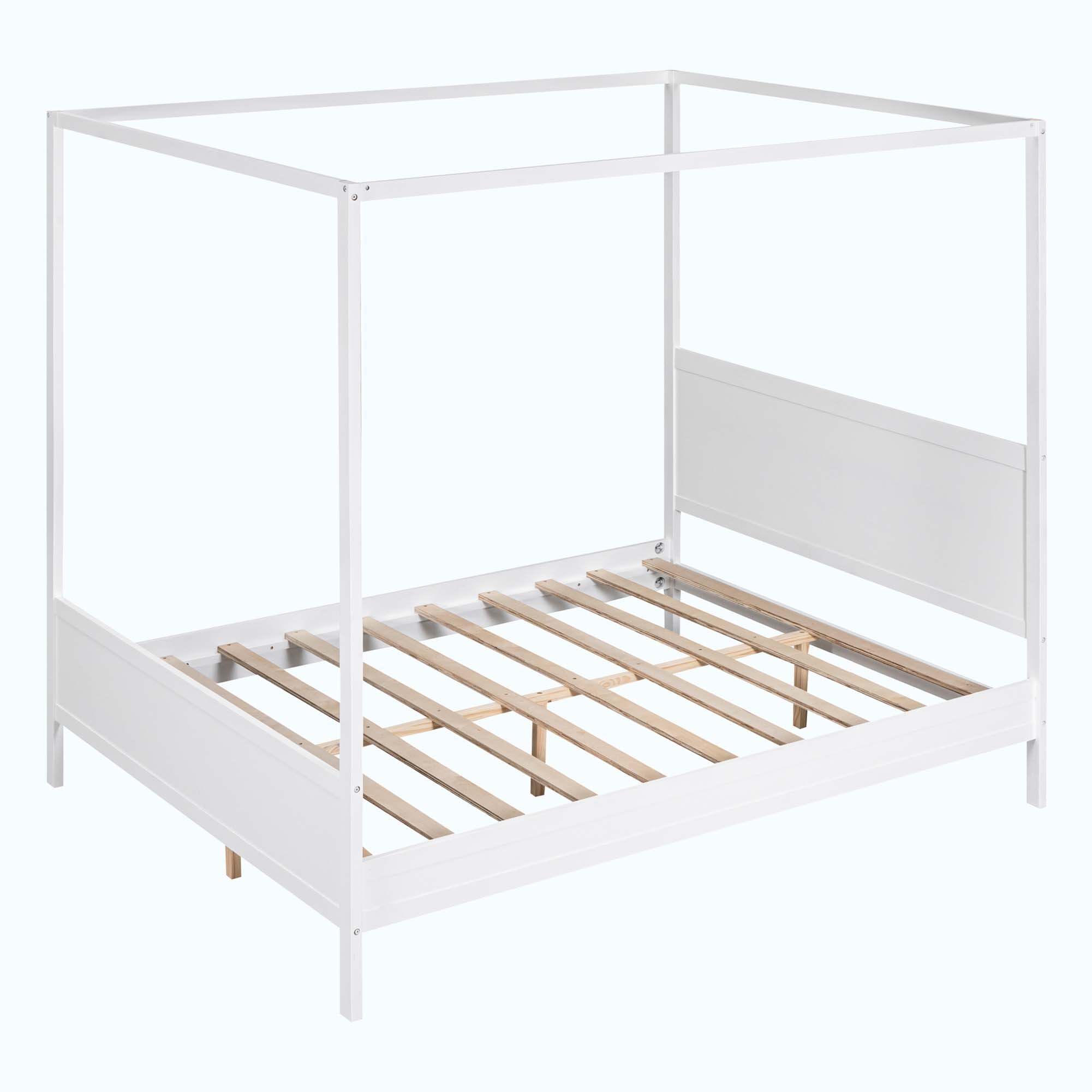 Queen Size Modern Canopy Platform Bed with Headboard and Footboard White
