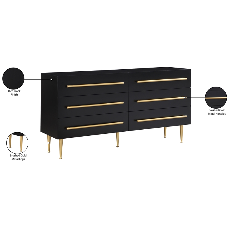 Meridian Furniture Marisol Black Dresser with Gold Metal Legs and Handle