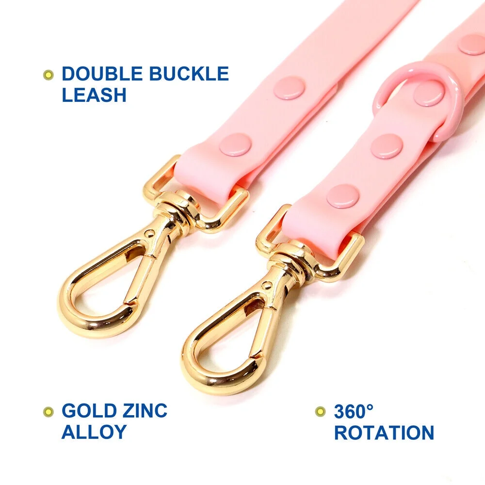 Waterproof PVC Dog Leash Soft Rubber Adjustable Pet Walking Lead with 2 Rings