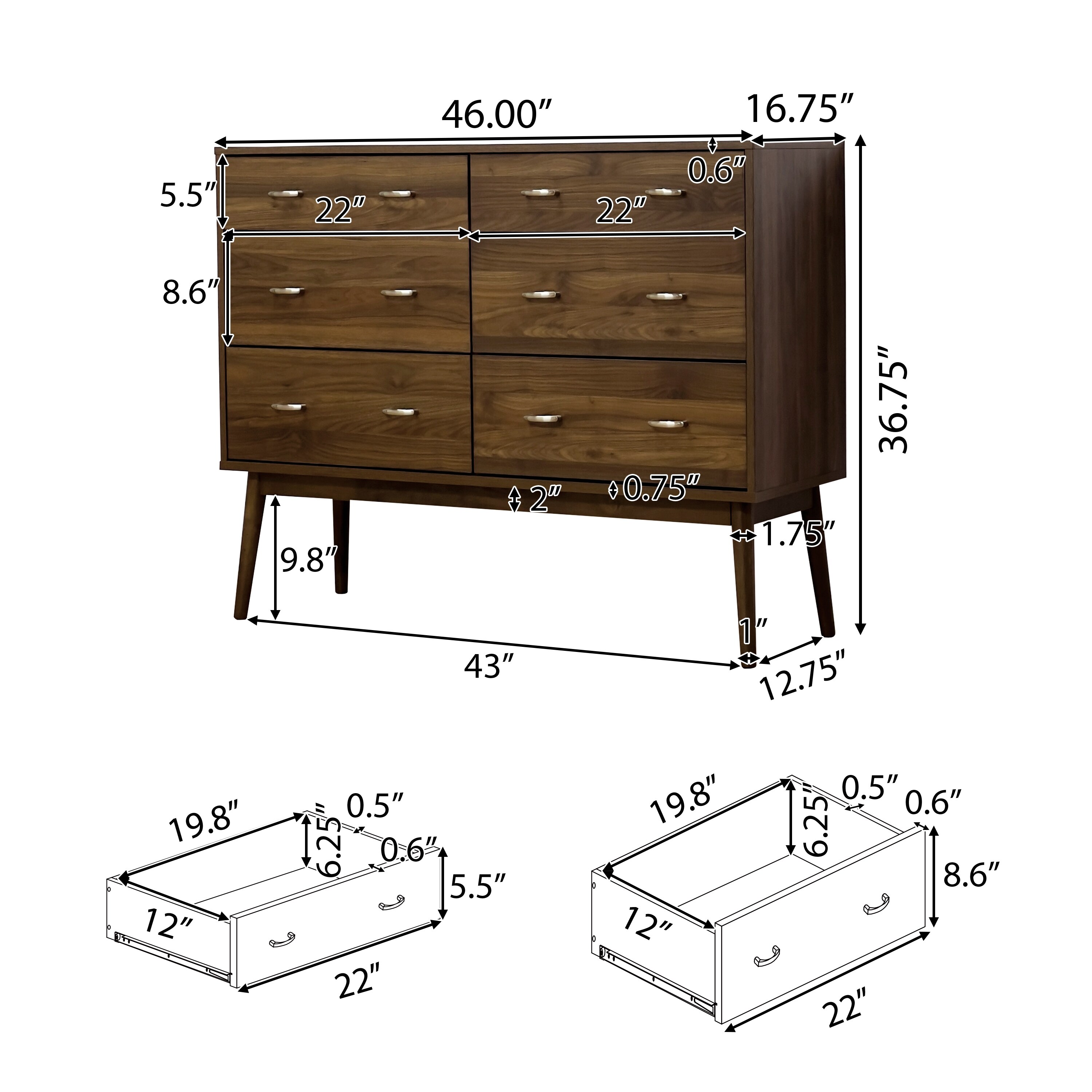 Christopher Knight Home Curtisian 6 Drawer Double Dresser by  Columbia Walnut