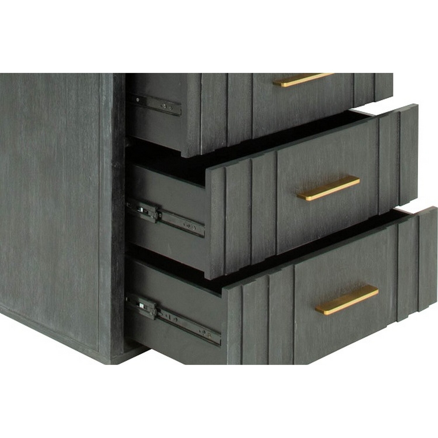 Benjara  44 in. Cid Lime Tall Dresser Chest with 5 Gliding Drawers, Gray & Brass Gold