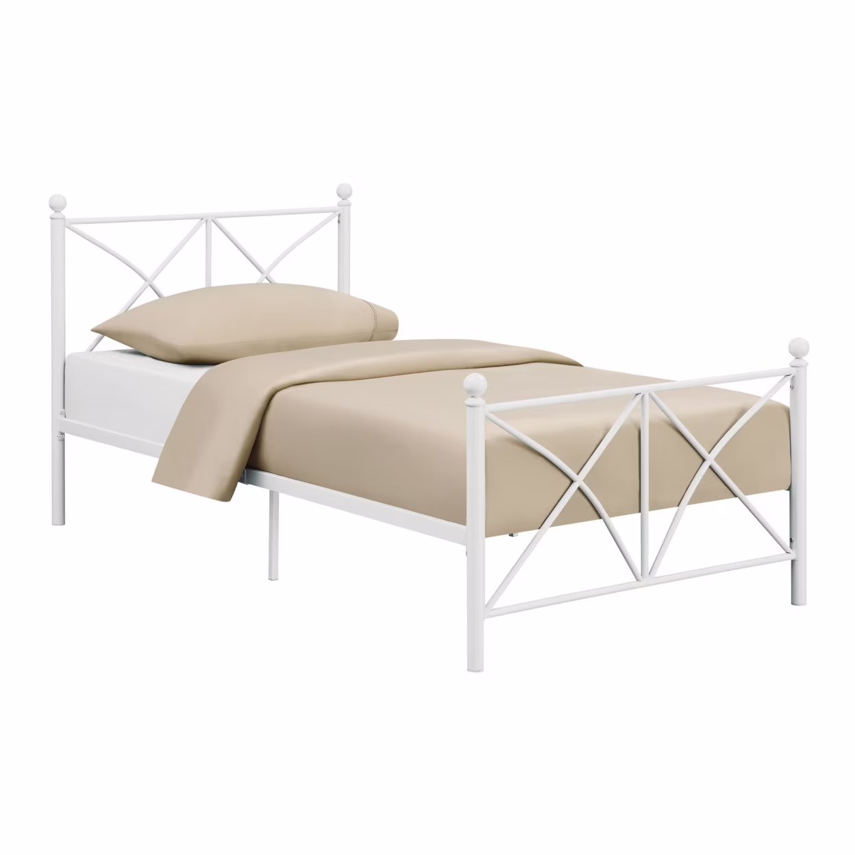 Kelly Modern Twin Size Bed X Designed Frame Rustic Style Metal White