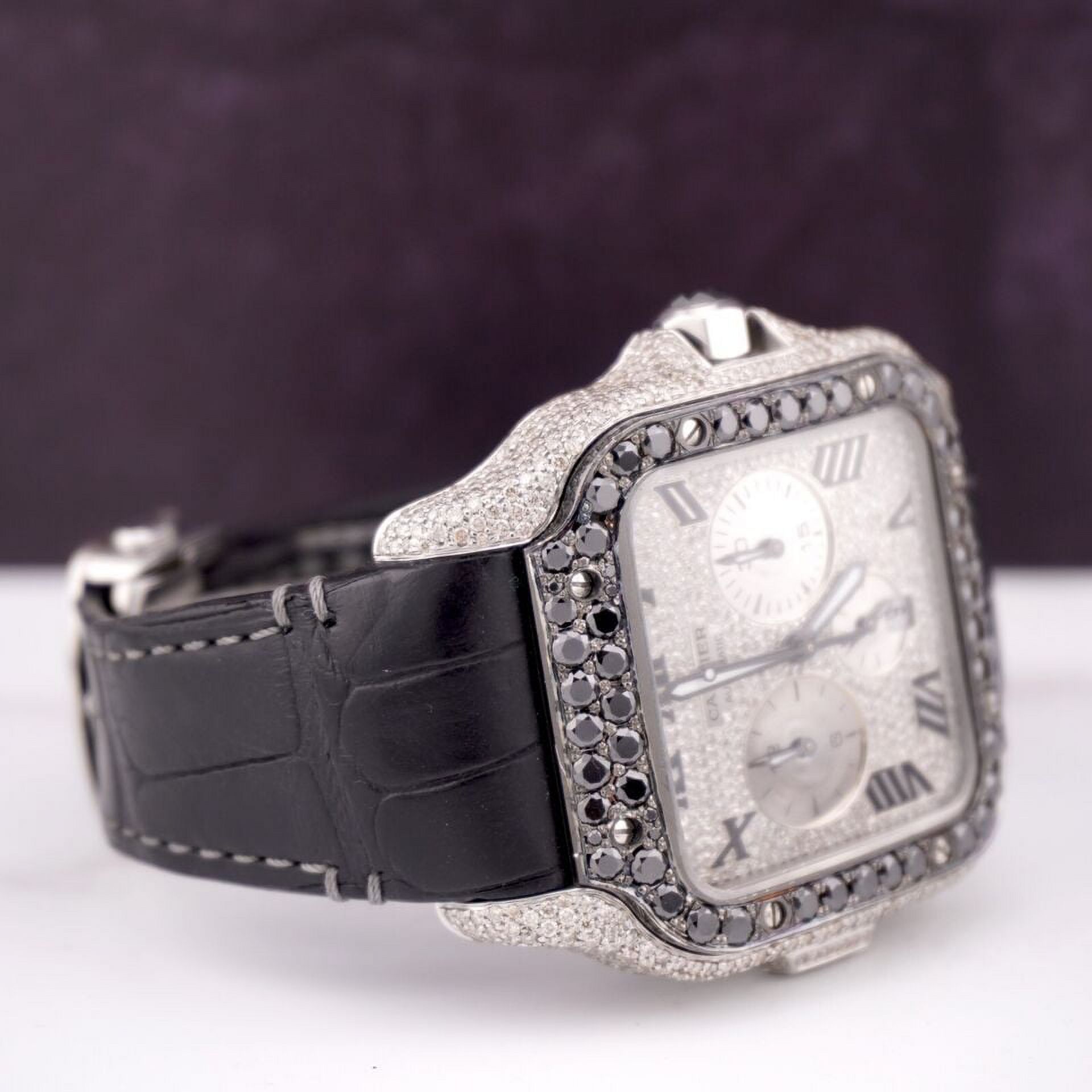 Cartier Santos 43mm Chrono Men's Steel Watch ADLC Iced 9ct Diamonds WSSA0017