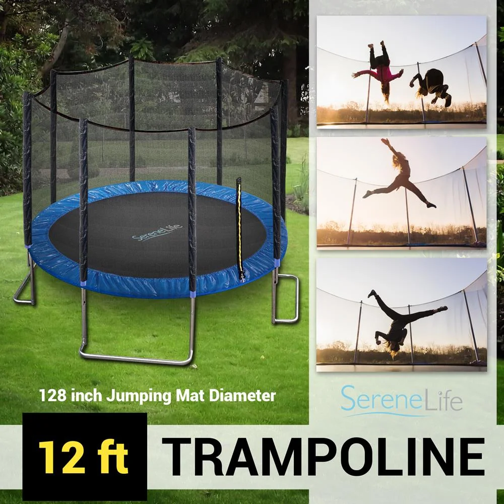 SereneLife ASTM Approved Trampoline W/ Net Enclosure Stable, Strong Kids & Adult Trampoline W/ Net