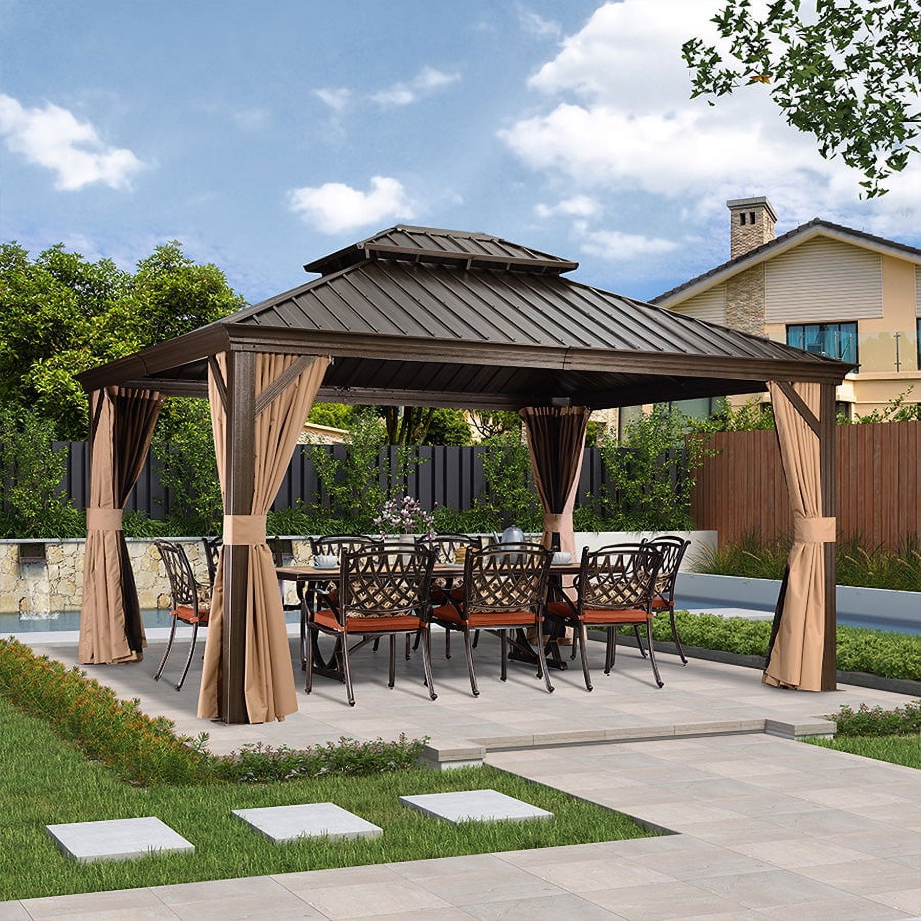 PURPLE LEAF 12' X 14' Outdoor Hardtop Galvanized Steel Double Roof Permanent Gazebo Canopy Aluminum Frame Patio Garden Gazebo
