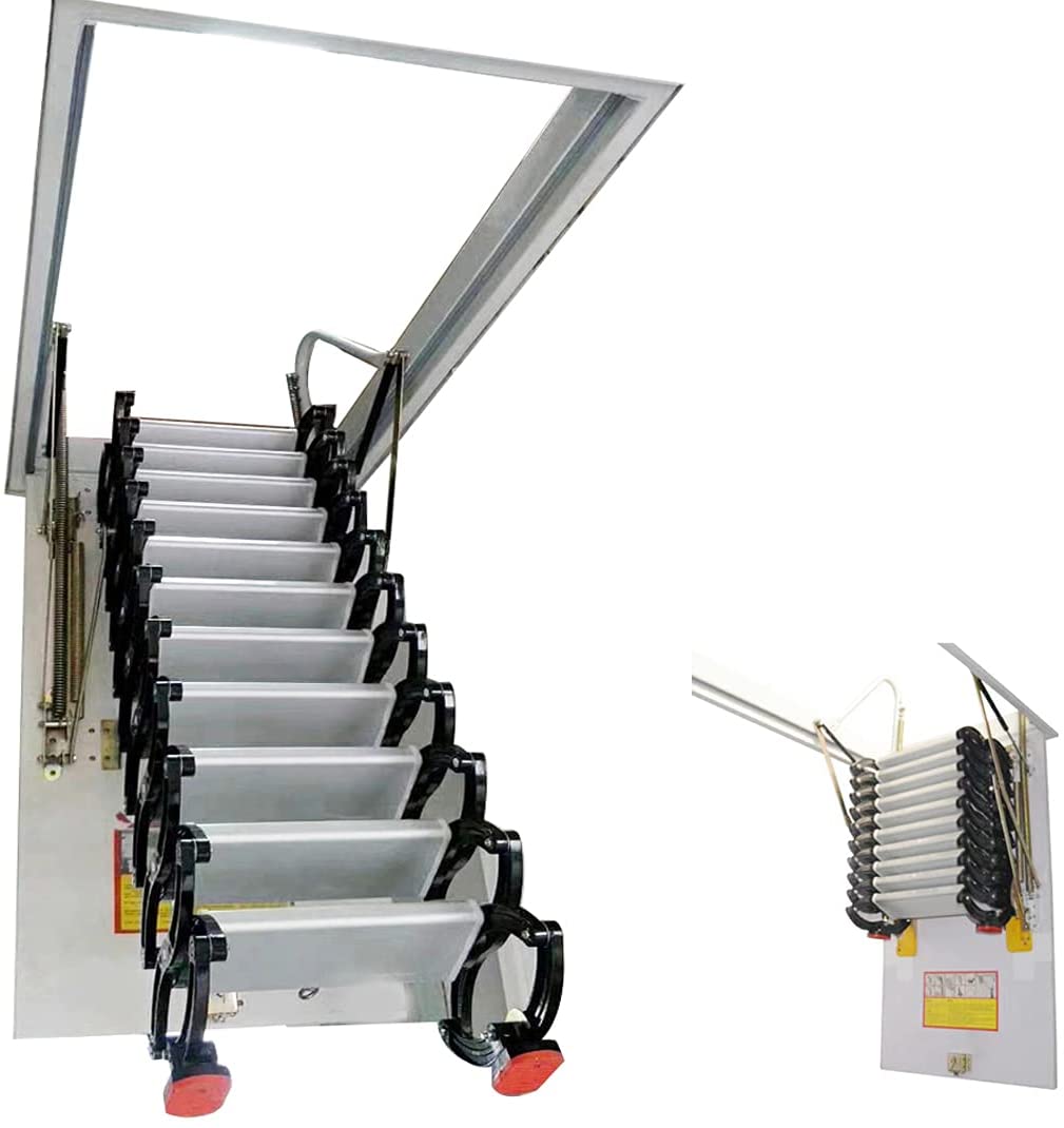 INTSUPERMAI Ceiling Pull Down Folding Loft Stairs Attic Telescoping Ladder Carbon Steel