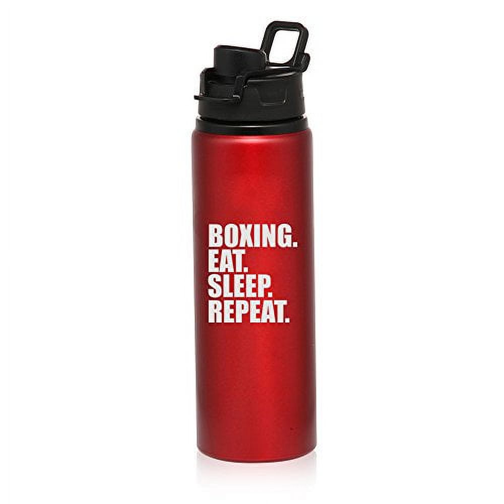 MIP Brand 25 oz Aluminum Sports Water Travel Bottle Boxing Eat Sleep Repeat (Red)