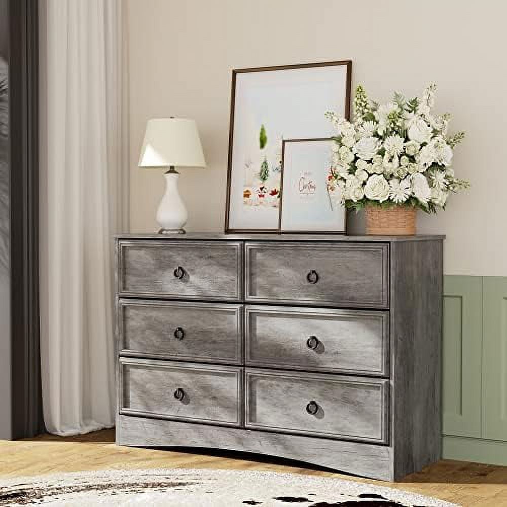 LNboomLife Modern 6 Drawer Dresser  Dressers for Bedroom  Chest of Drawers Closet Organizers   for Clothes-Easy Pulls Handle Textured Drawer Borders  Bedroom  Hallway  White