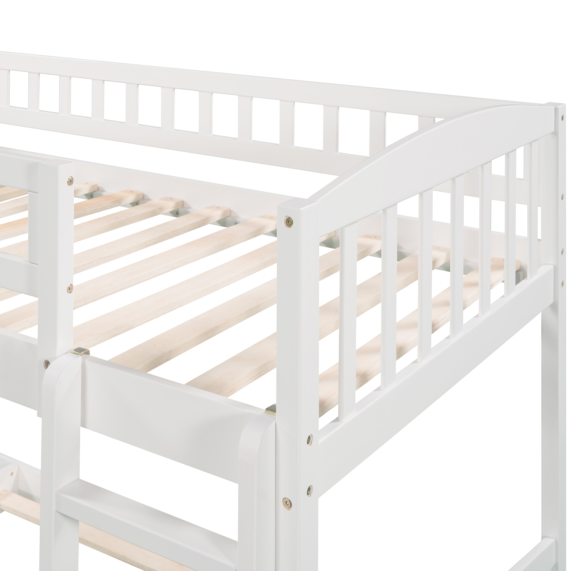 White Twin Over Twin Bunk Bed with Slide and Ladder