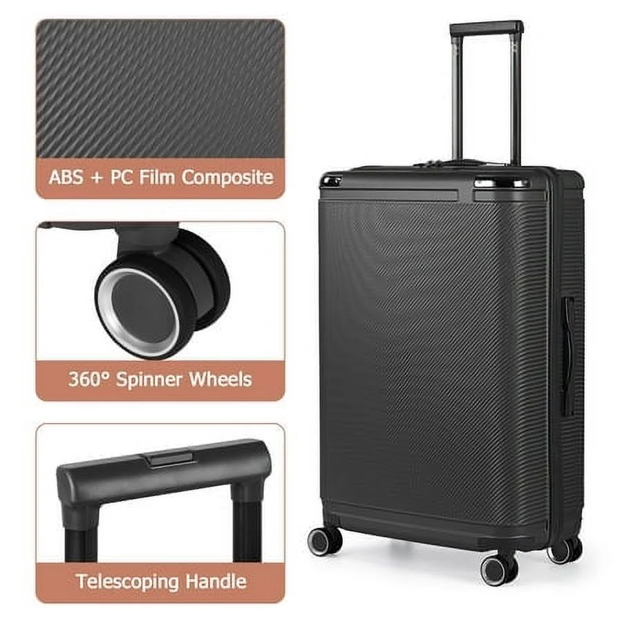 3-Piece Dark Gray Luggage Set Hardshell Suitcase Spinner Suitcase Wheeled Telescopic Handle Tsa Locks