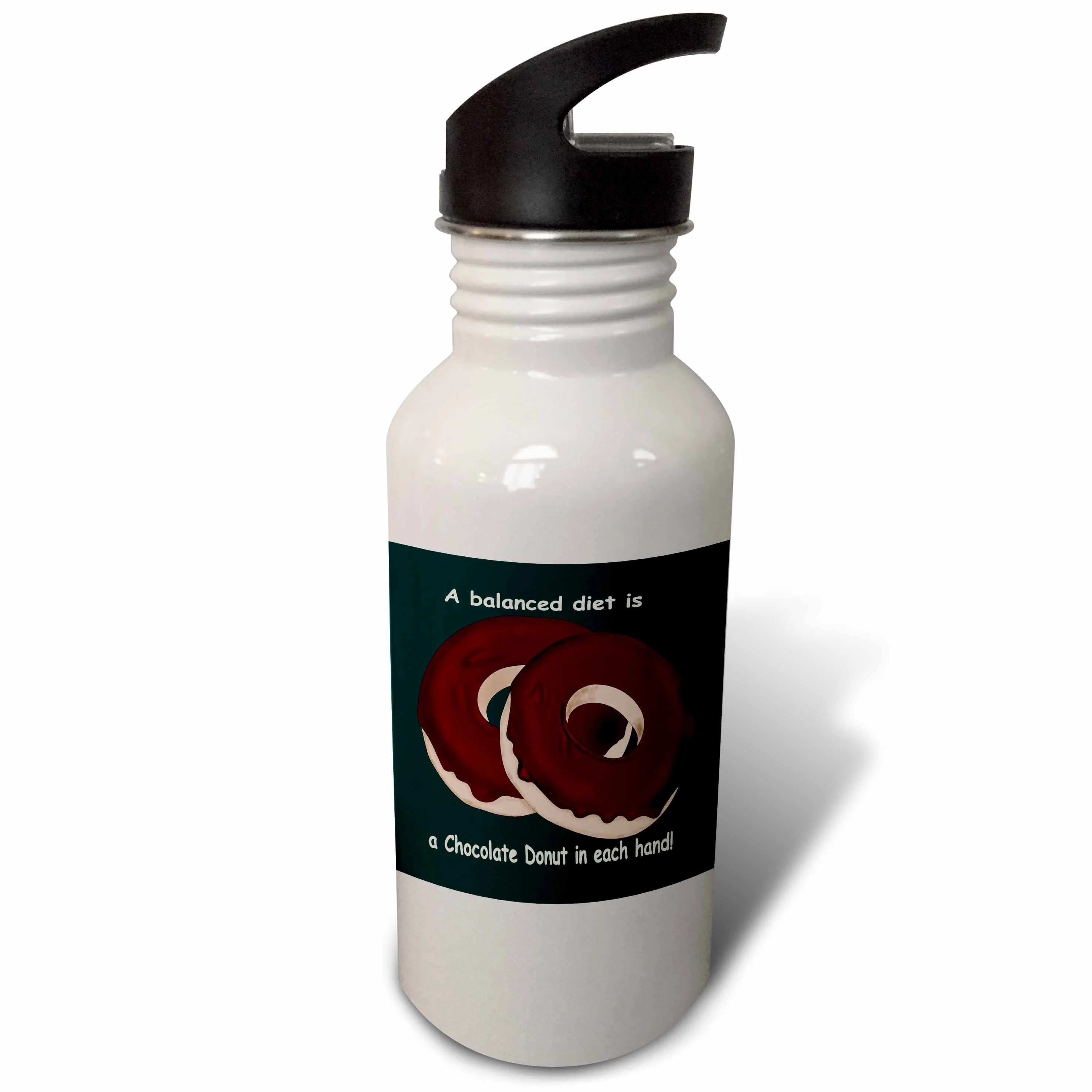 A Balanced Meal a Chocolate Donut in each hand  21 oz Sports Water Bottle wb-27413-1