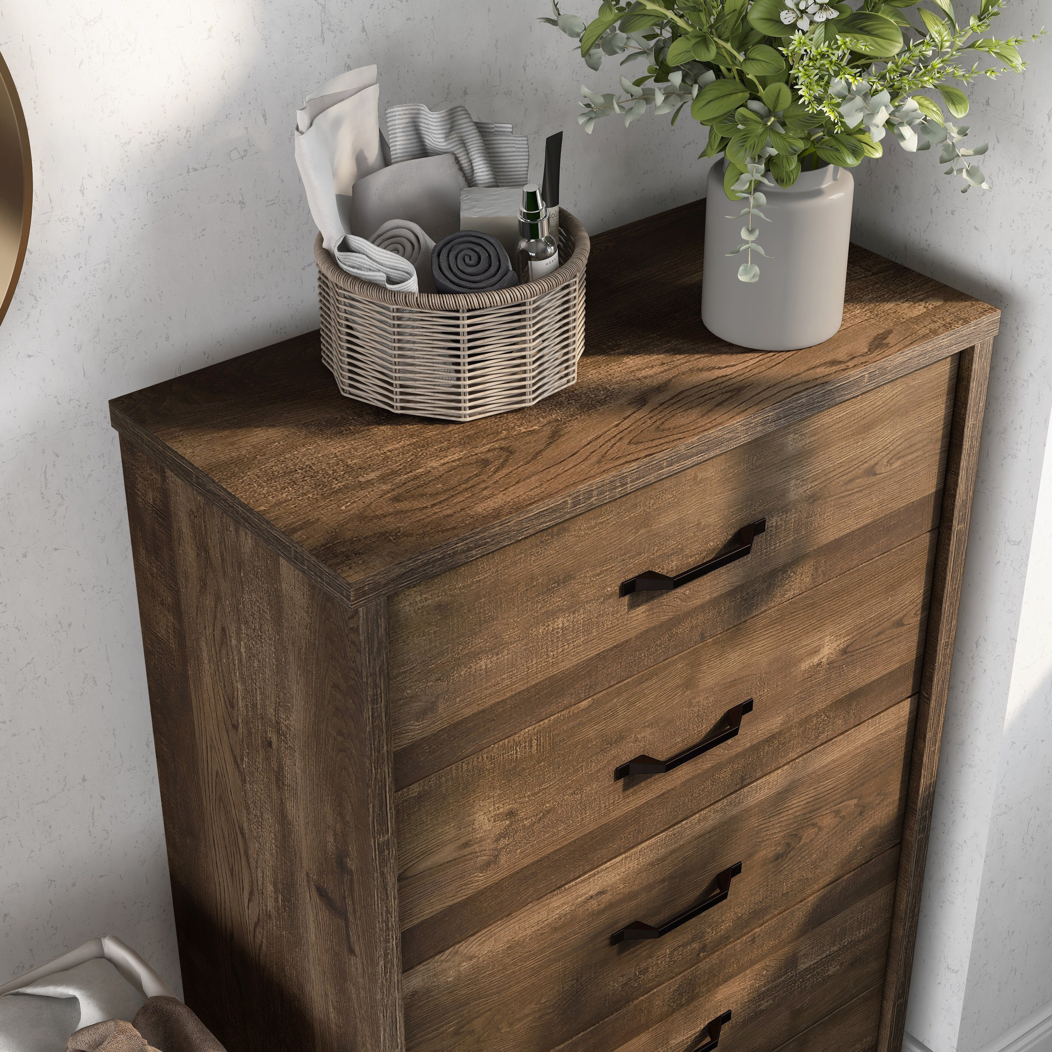 Furniture of America Greer Rustic Walnut and Black Bar 5-Drawer Chest by