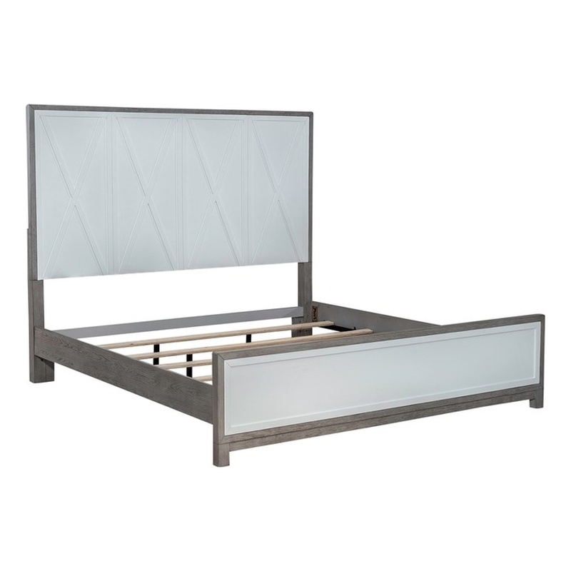 Palmetto Heights Queen Panel Bed in Shell White and Driftwood Finish