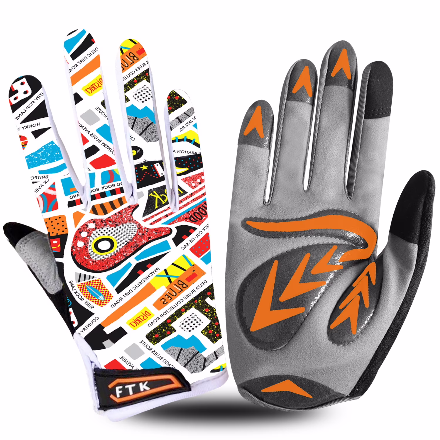 FINGER TEN Cycling Gloves Kids Boys Girls Youth Full Finger Pair Dirt Bike Riding, Children Toddler Touch Screen Mountain Road Bicycle Warm Cold Weather Gel Padded, Color Blue Orange