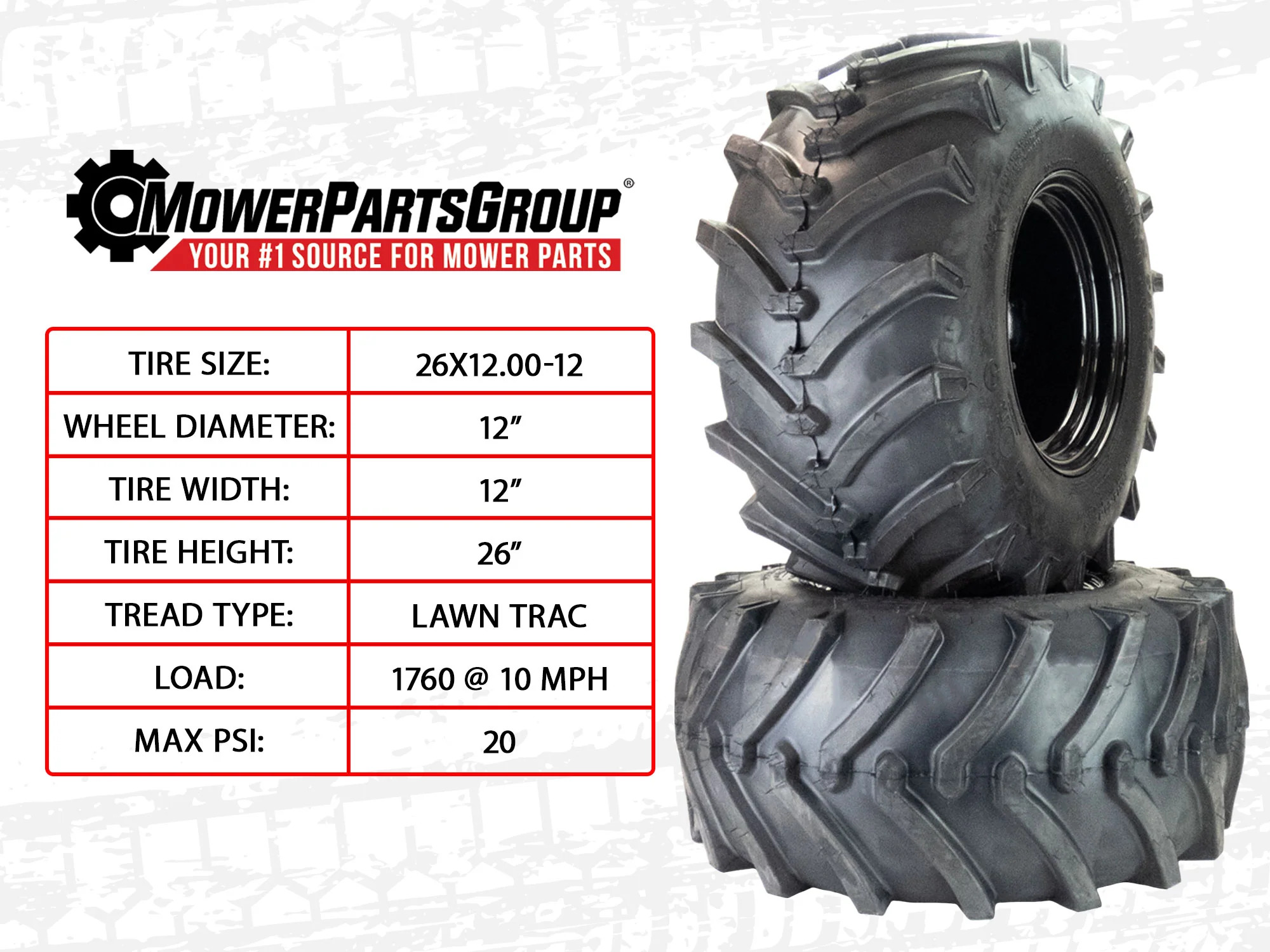 (2) Lawn Trac Tire Assemblies 26x12.00-12 Fits Bad Boy Rogue 54