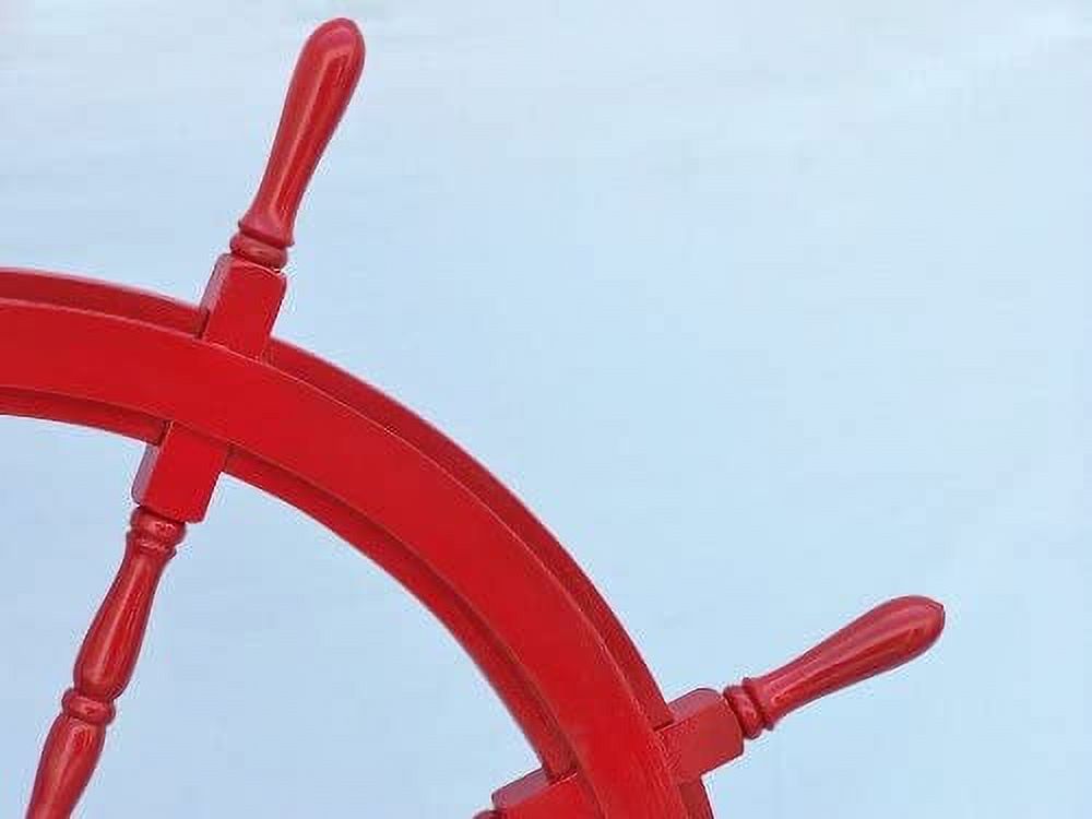 Deluxe Class Dark Red Wood and Chrome Ship Steering Wheel 48