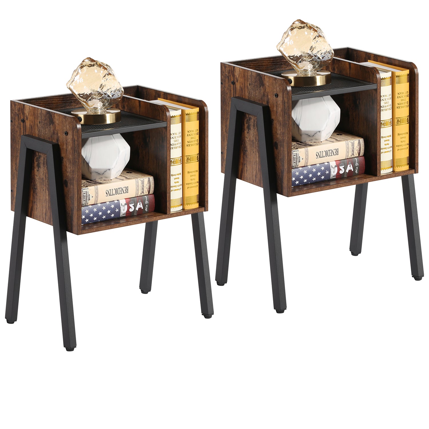 VECELO 3-Piece Bedroom Sets Metal Bed Frame and 2 Nightstands