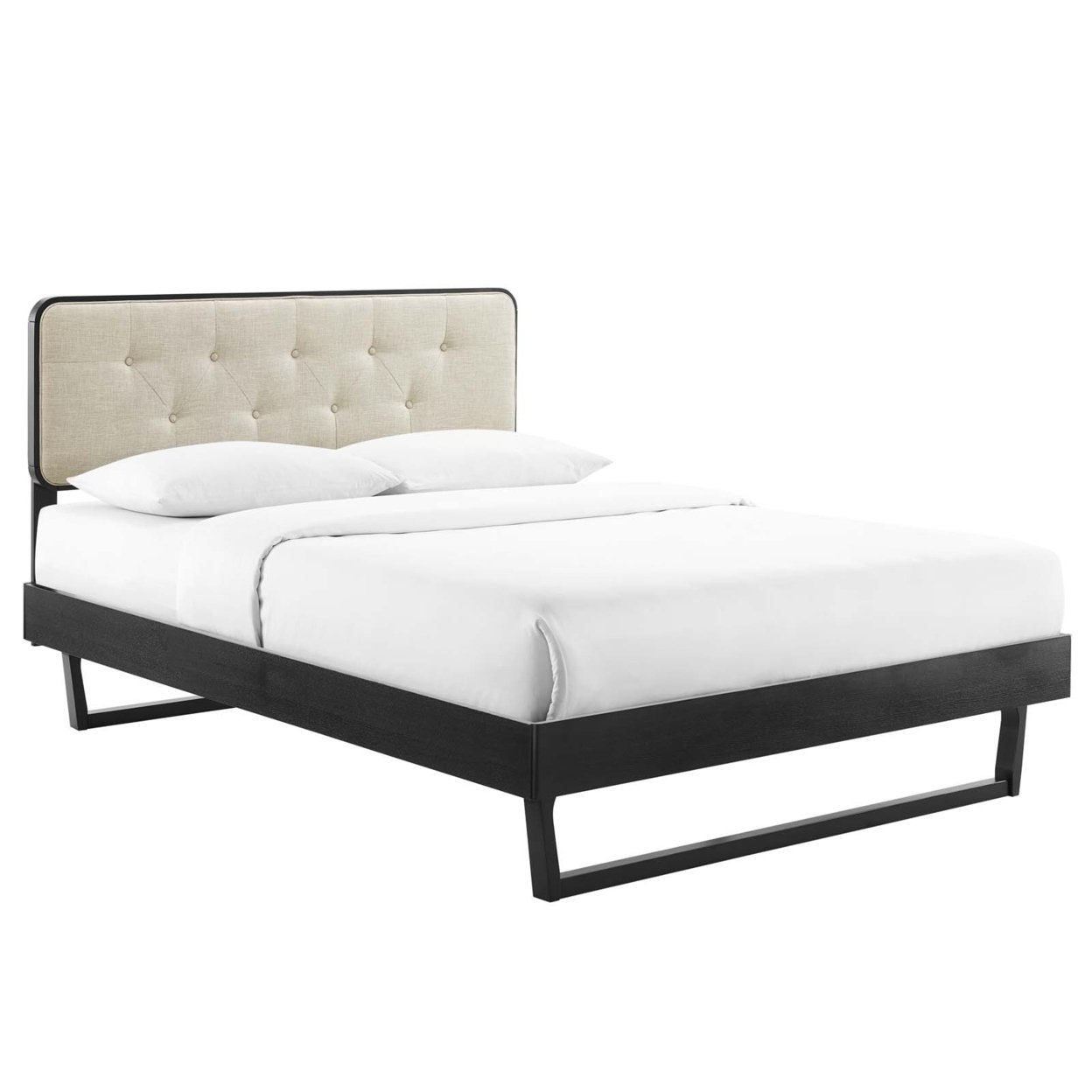 Modway Bridgette Queen Wood Platform Bed With Angular Frame in Black Beige