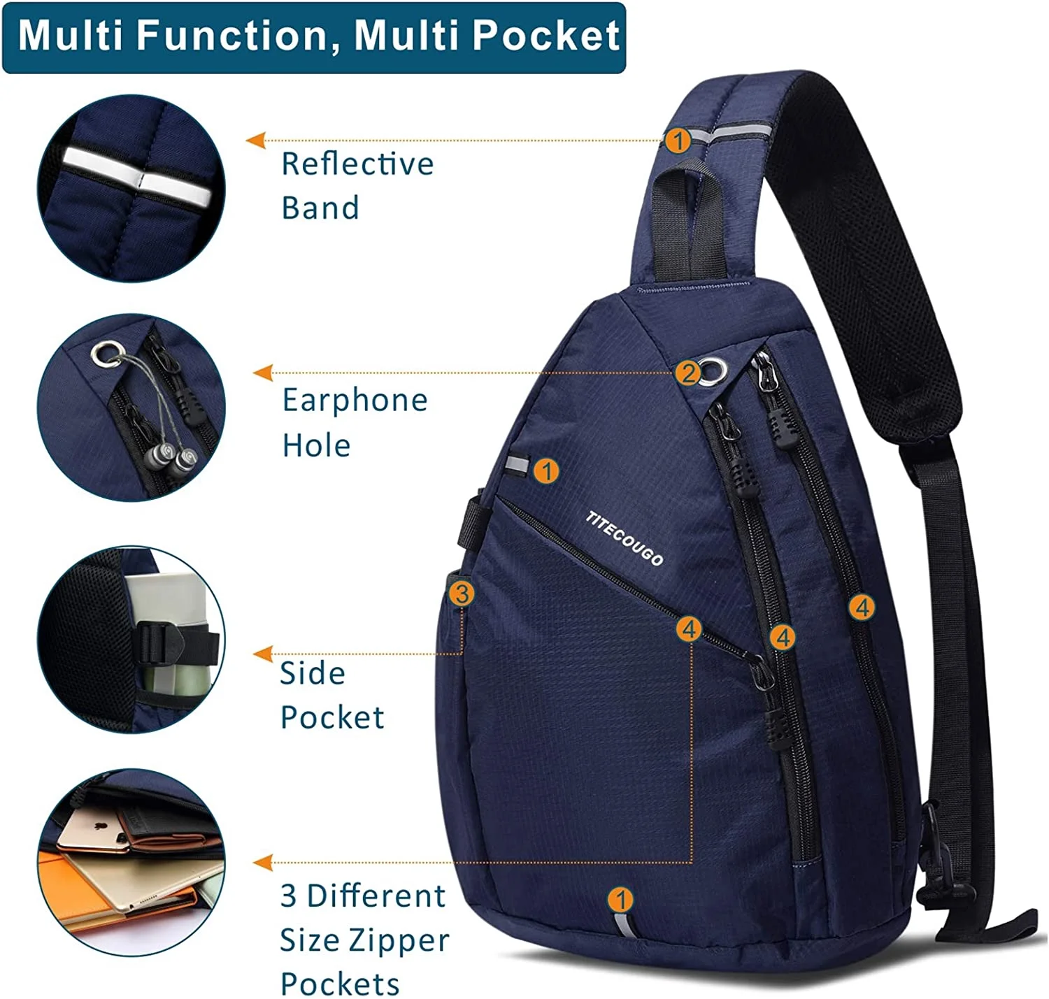 TITECOUGO Sling Bag Crossbody Shoulder Outdoor Travel Hiking Backpack for Women & Men