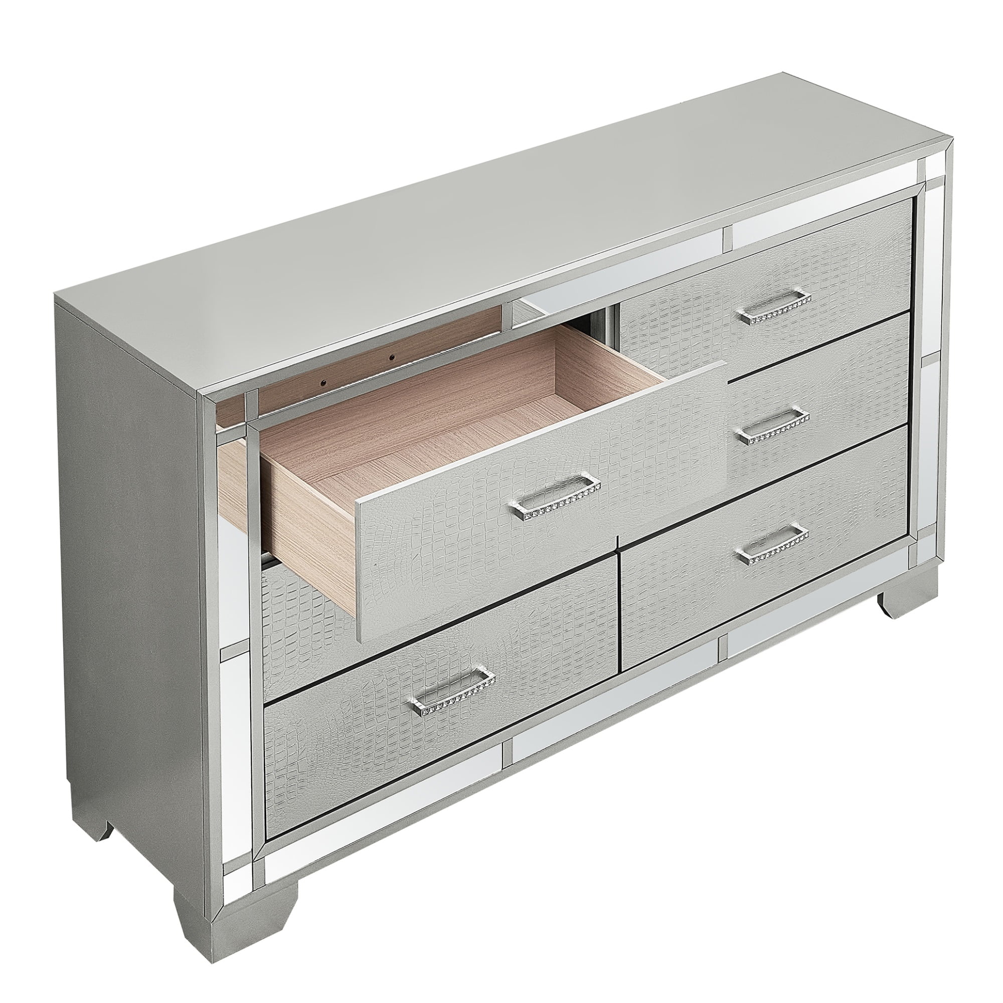 Passion Furniture  Madison 6-Drawer Silver Champagne Dresser - 37 x 59 x 17 in.