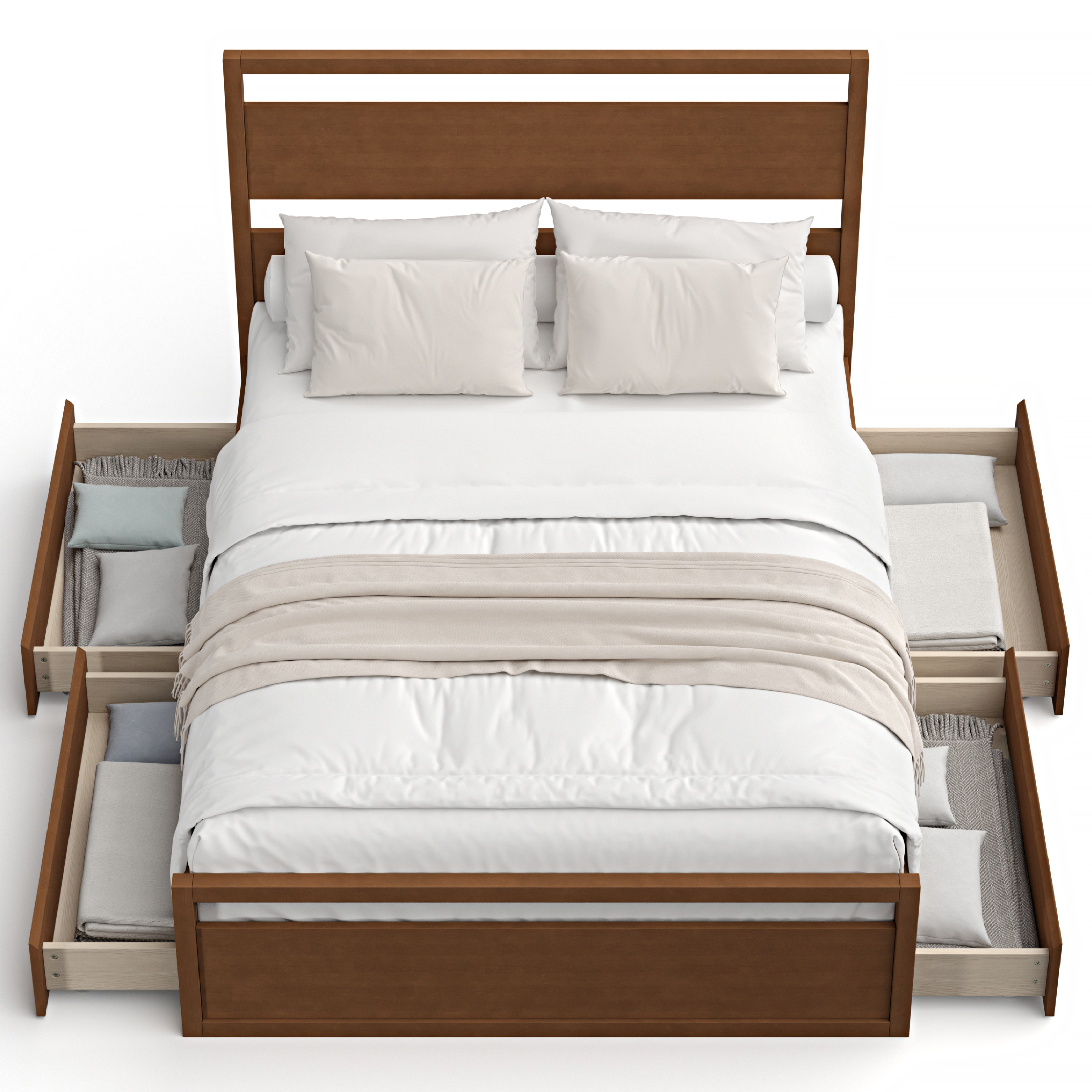 DG Casa Columbus Queen Storage Bed - Walnut Platform with Storage and Full Slat Support - No Box Spring