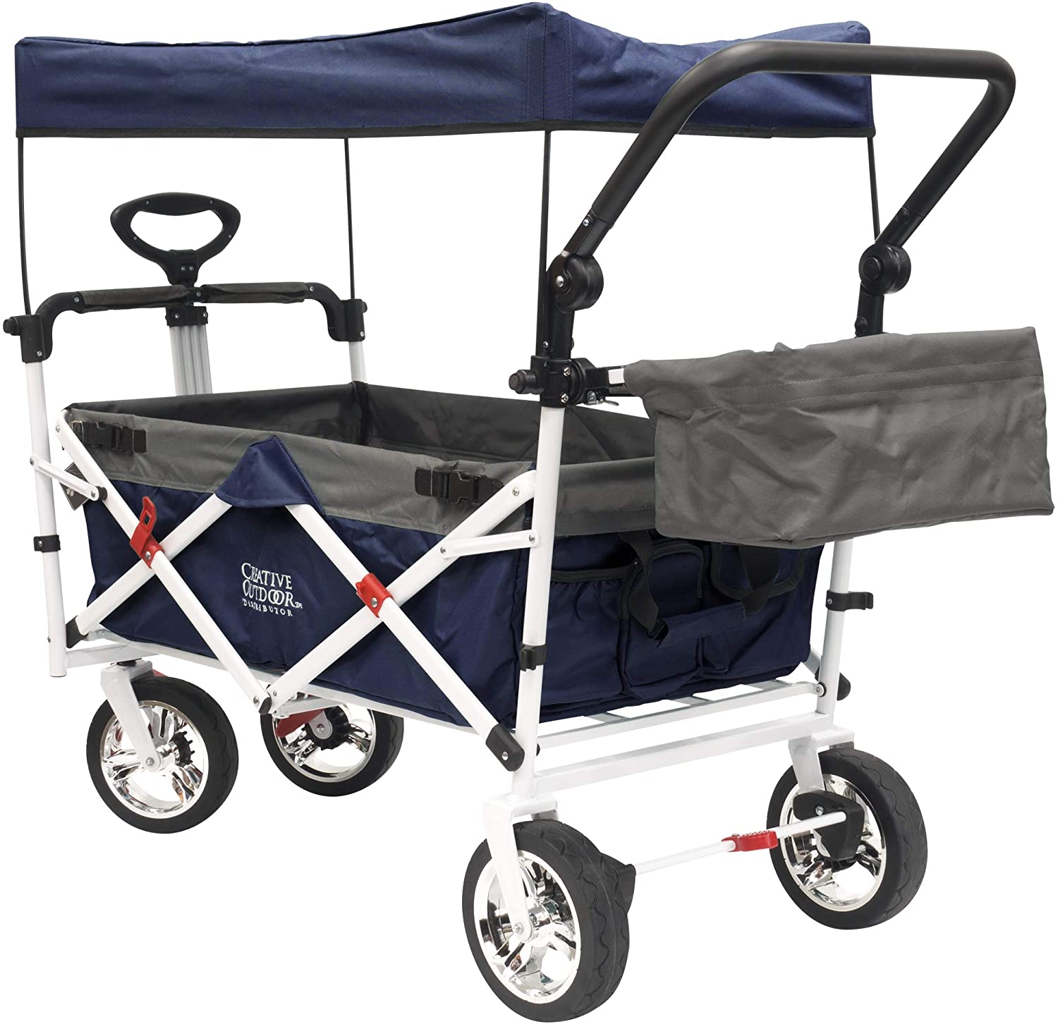 Creative Outdoor Push Pull Silver Series  Folding Wagon Stroller with Canopy | Black