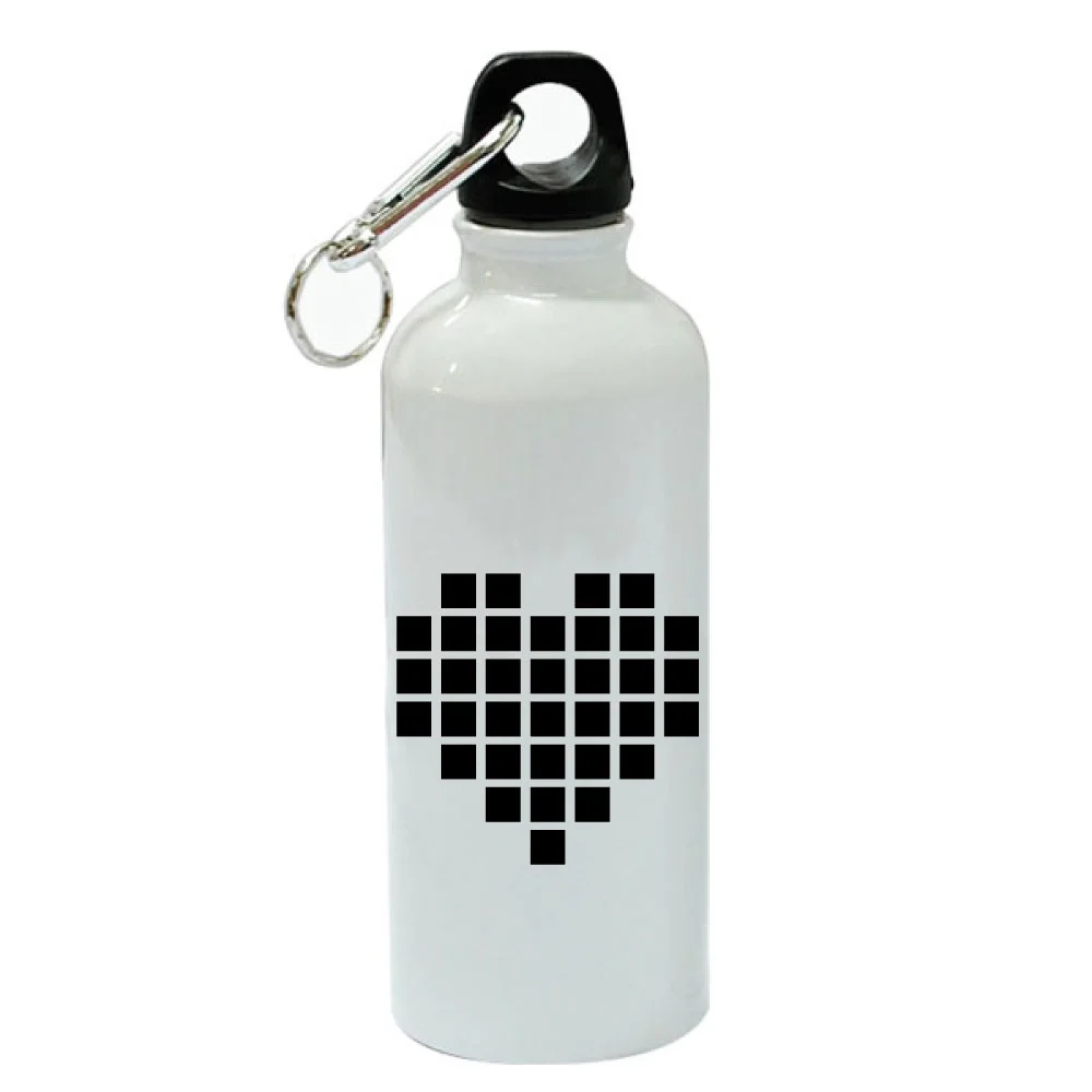 Pixel Heart White Aluminum Sports 20 oz Water Bottle